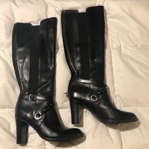 Adrienne Vittadini black tall boots wedges heel